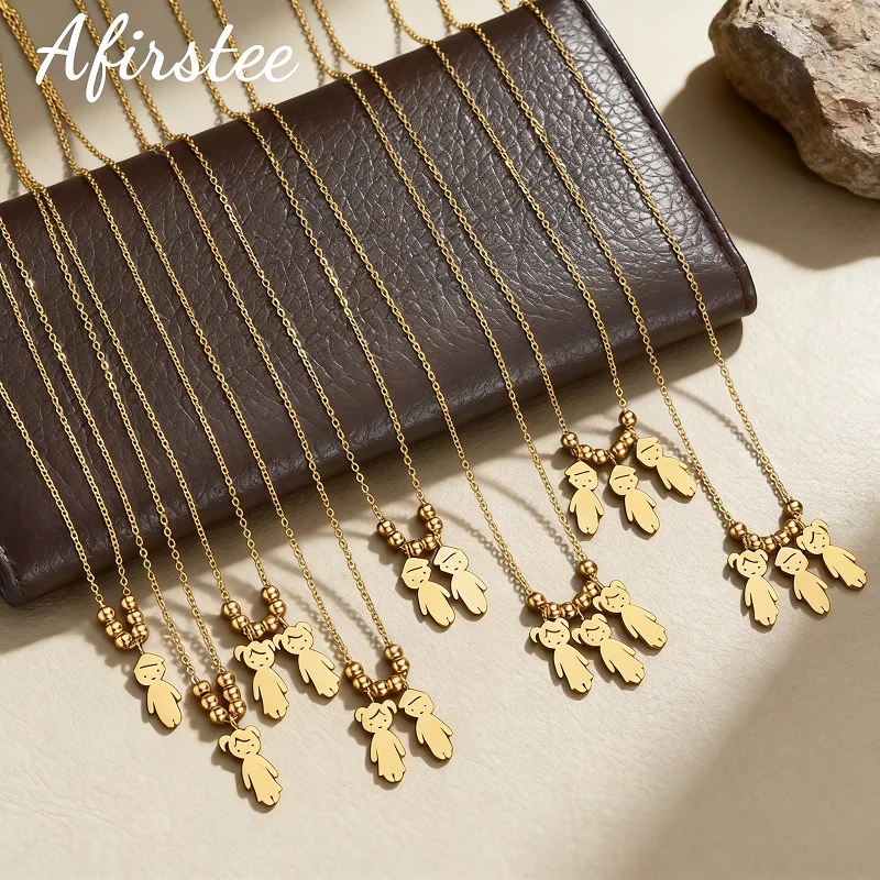 

Afirstee Stainless Steel Boy Girl Kids Pendant Necklace Child Engraved Name Date Beads Necklaces Family Jewelry Women Gift