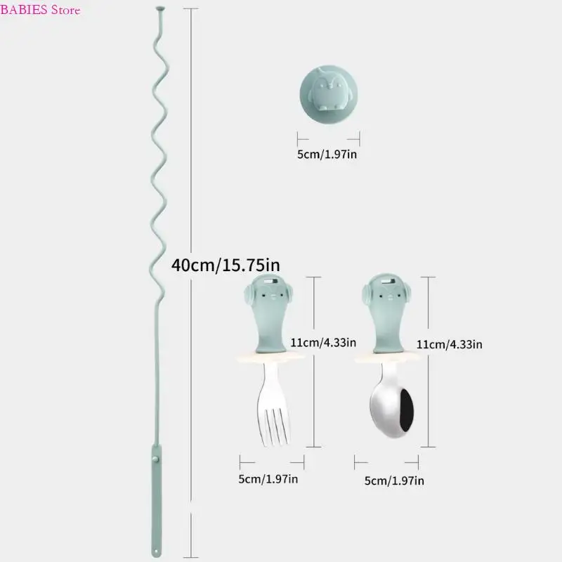 C9GB Unbreakable Toddler Spoon and Fork Set z łańcuchem zapobiegania stratowi ssącej do niezależnej praktyki żywieniowej