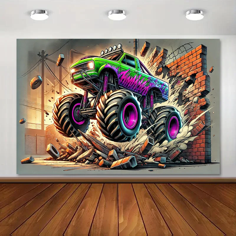 Ultimate Pop Art Monster Truck Crash Graffiti Tapestry Wall Decor Street Art Style Canvas Poster Large Size 150x300cm