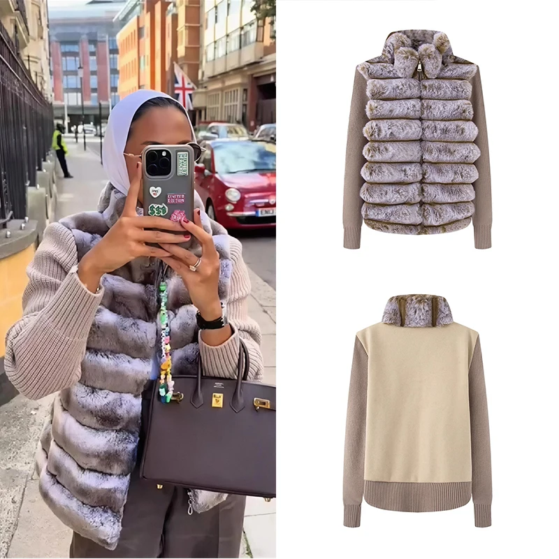 Guobioziy Women's Slim-Fit Color-Block Thickened Fur Coat 2026 Autumn-Winter New European Casual Fashion Classic Commuter Street