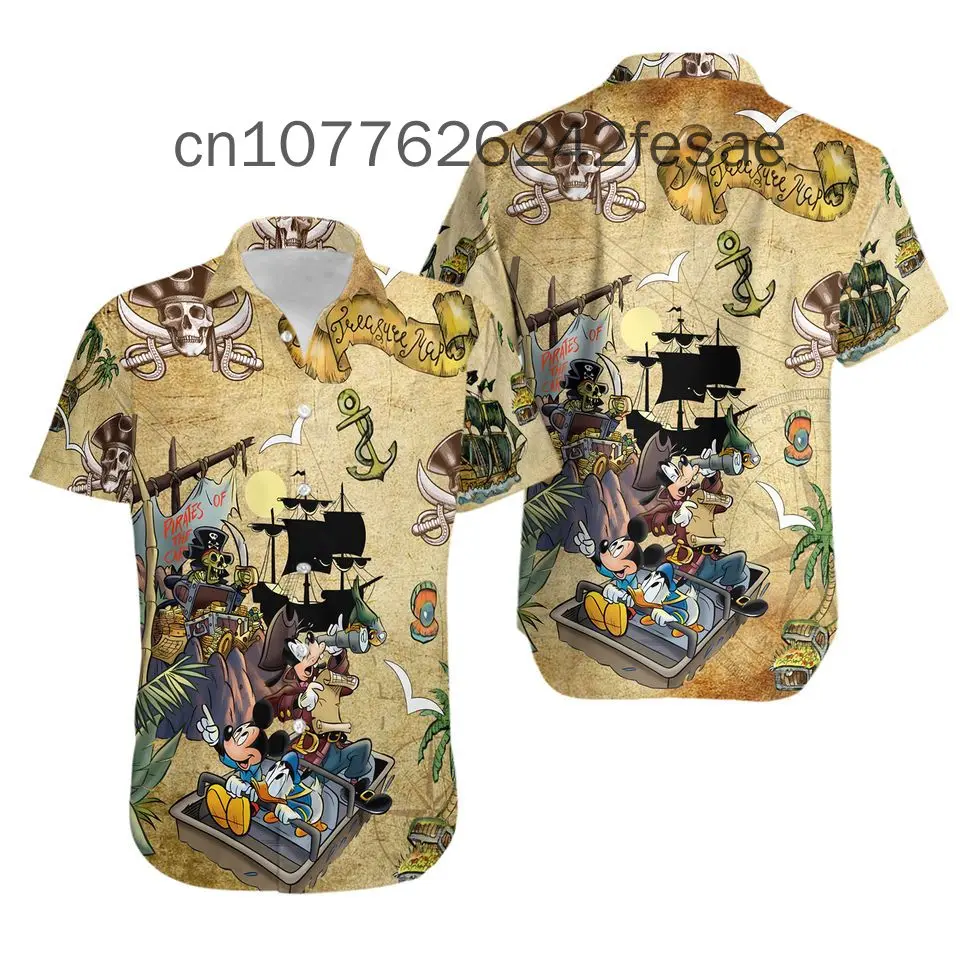 Disney Pirates of Caribbean Hawaiian Shirt Men's Disney Hawaiian Shirt Fashion Button Short Sleeve Shirt Mickey Hawaiian Shirt