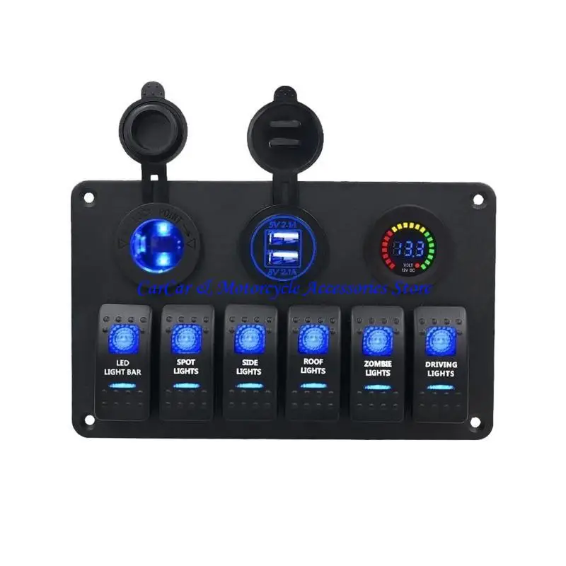 

G5AD 6 Gang Switches Панель со светодиодной лампочкой Voltmeter Double USB -порты для морского использования