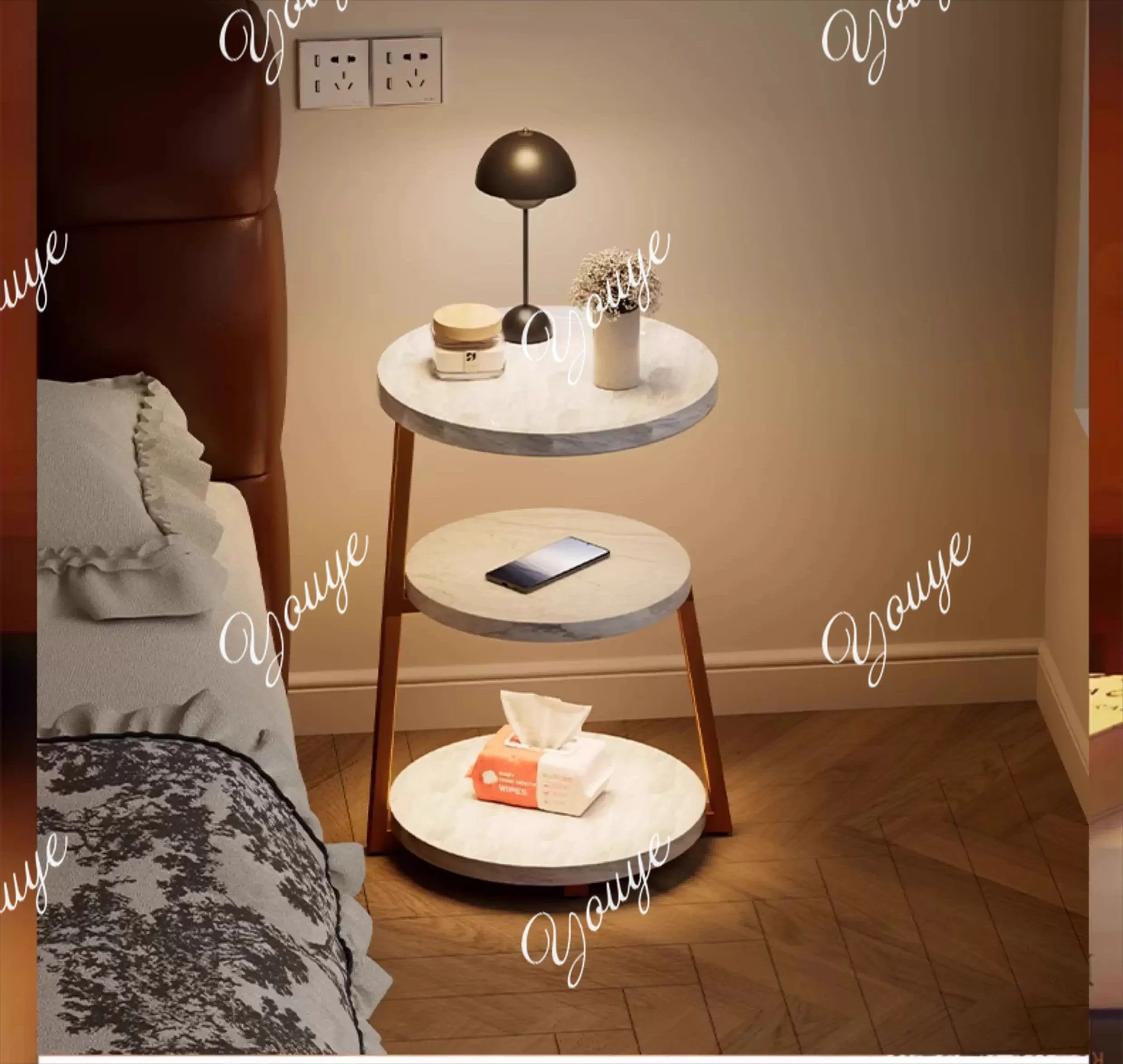 N63 Medieval bedside table sofa side several bedrooms household small apartment bedside multi-layer round designer