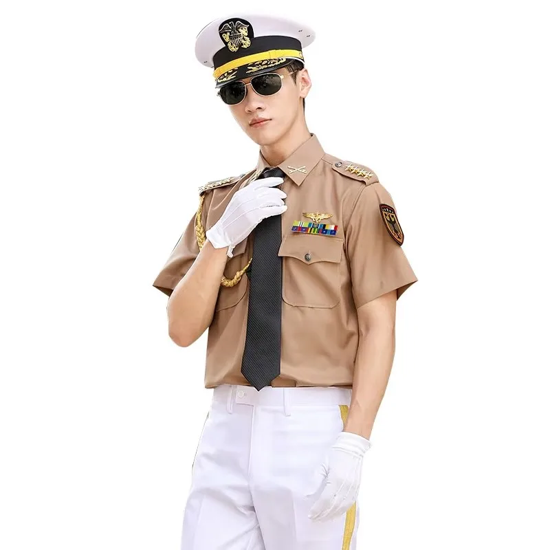 Summer Autumn Men Shirt Set Seaman Uniform Ship Sailor Costumes High Quality Security Guard Work Clothes with Accessories