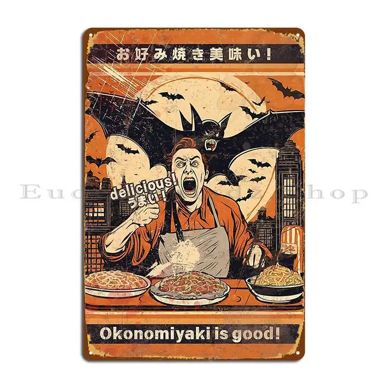 Okonomiyaki Is Good Halloween Man Version 4 Siamnekochan letreros de Metal, decoración de garaje, cocina, crear placas, cartel de estaño