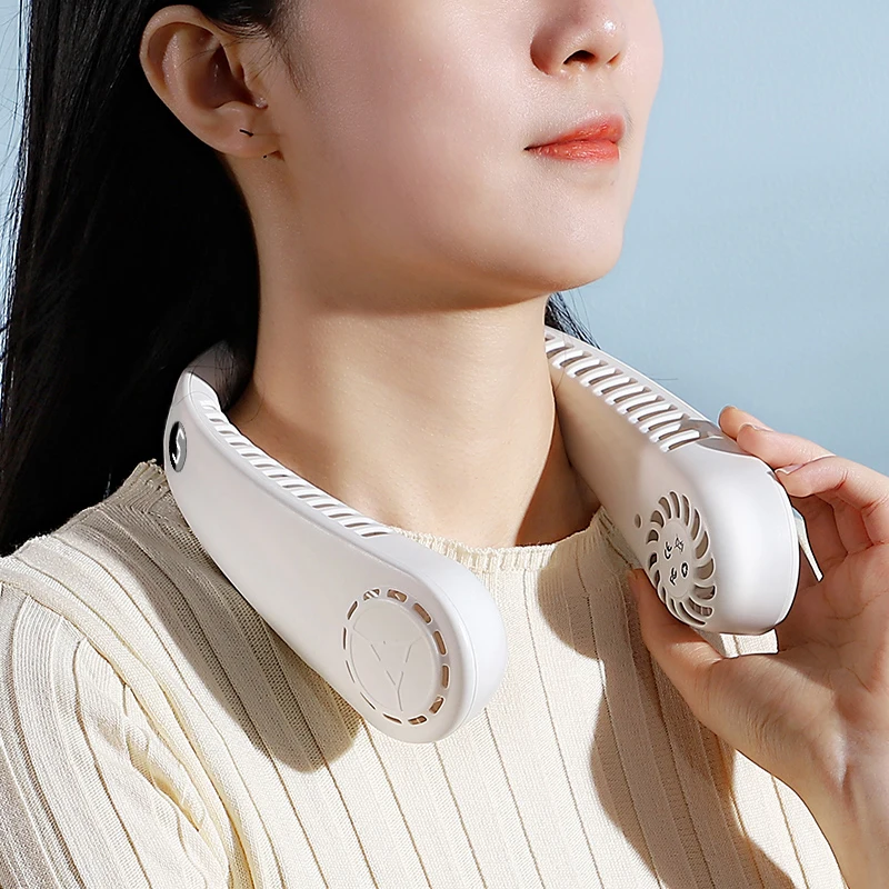 Hand-Free Neck Hanging Fan USB Charging Fan Portable Outdoor Mini Leafless Lazy Person Hanging Neck Strong Wind