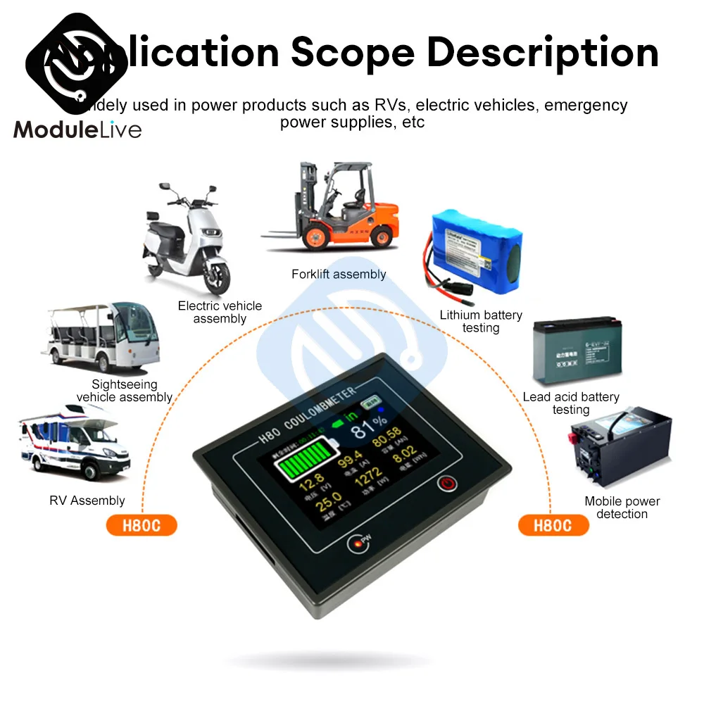 Imagem -06 - Car Battery Capacidade Tester 3.5 Touch Color Screen Bidirecional Detecção de Corrente Coulomb Medidor dc 10100v 50a 400a H80c rv