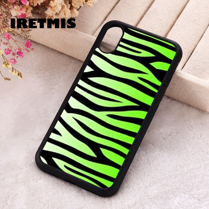 Iretmis 5 5S SE 2020 Phone Cover Case for iPhone 6 6S 7 8 Plus X Xs XR 11 12 13 MINI 14 Pro Max Silicone Lime Green Zebra Print