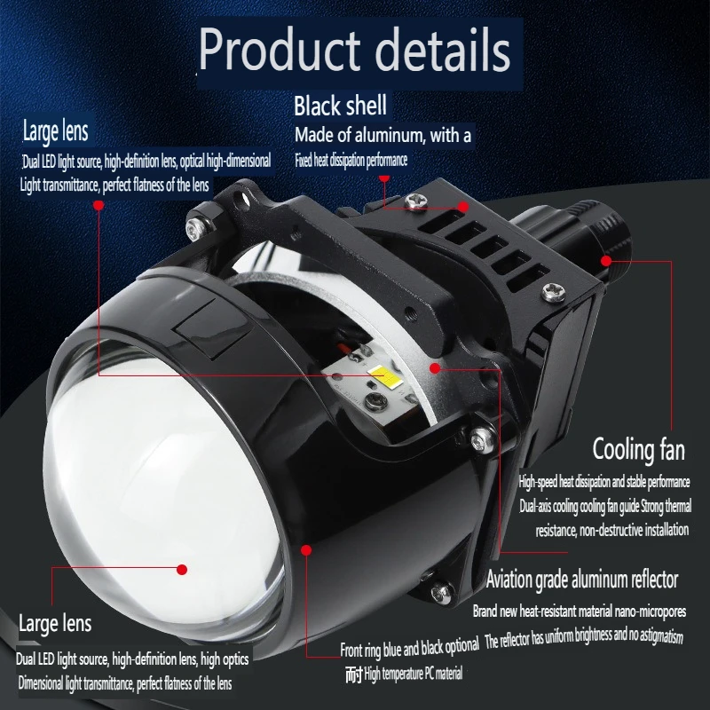 

Super Bright 3570 Chips Bi-led Projector Lens Headlight with Hi Lo Beam Function and Multiple Sockets