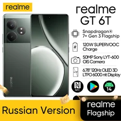 Russian Version realme GT 6T 5G NFC Snapdragon 7+ Gen 3 Octa-core Processor 120Hz OLED Display 120W SUPERVOOC Charge 5500mAh