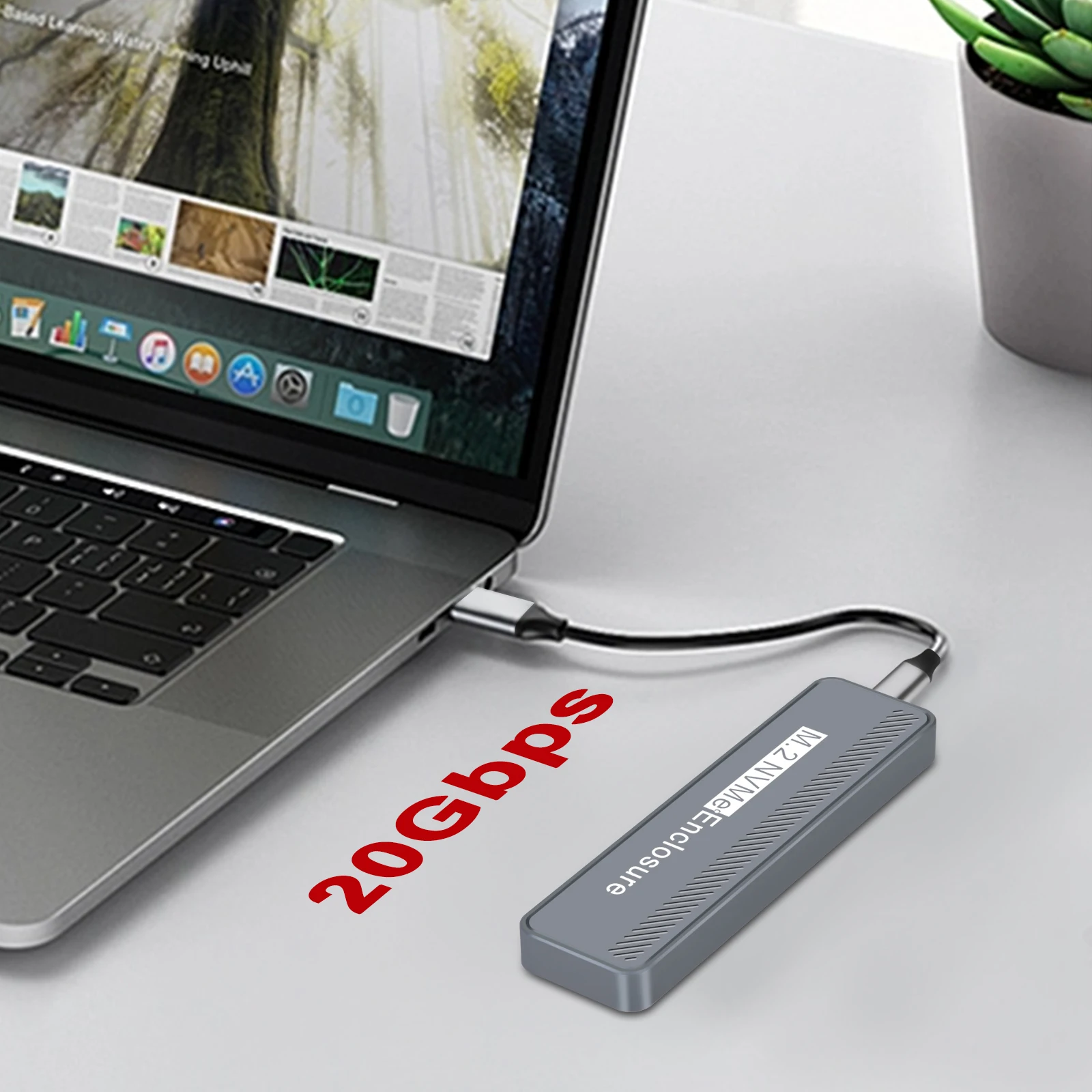 20Gbps M.2 NVMe SSD Enclosure USB 3.2 Gen2x2 Type-C External Solid State Drive Case Aluminum Supports 2230 2242 2260 2280 PCIe N