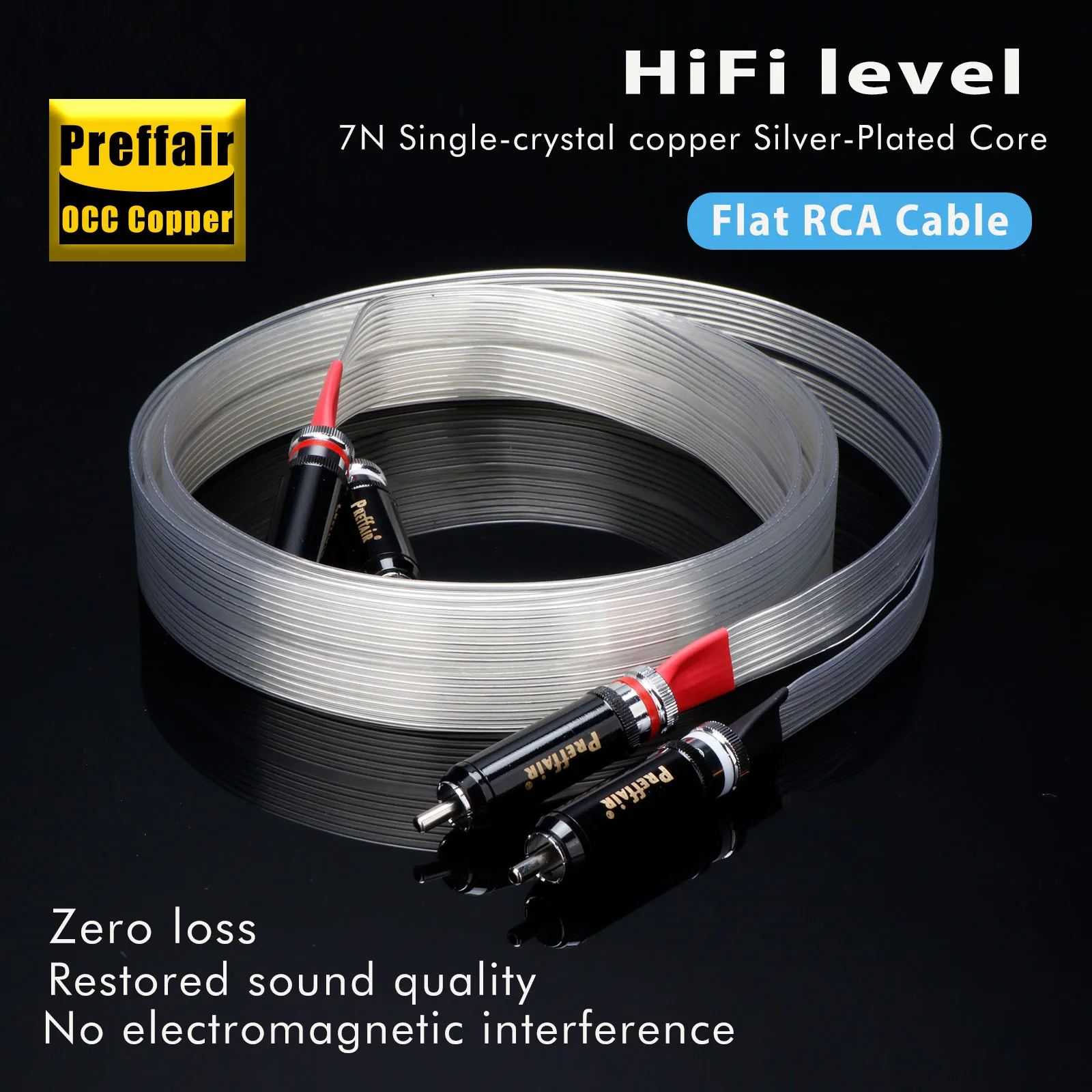 

Hifi 7N OCC RCA Cable Flat Interconnect RCA Auido Cabe Rca To Rca Rhodium Plated Plug Stereo Cable for Speaker Box HDTV TV DVD