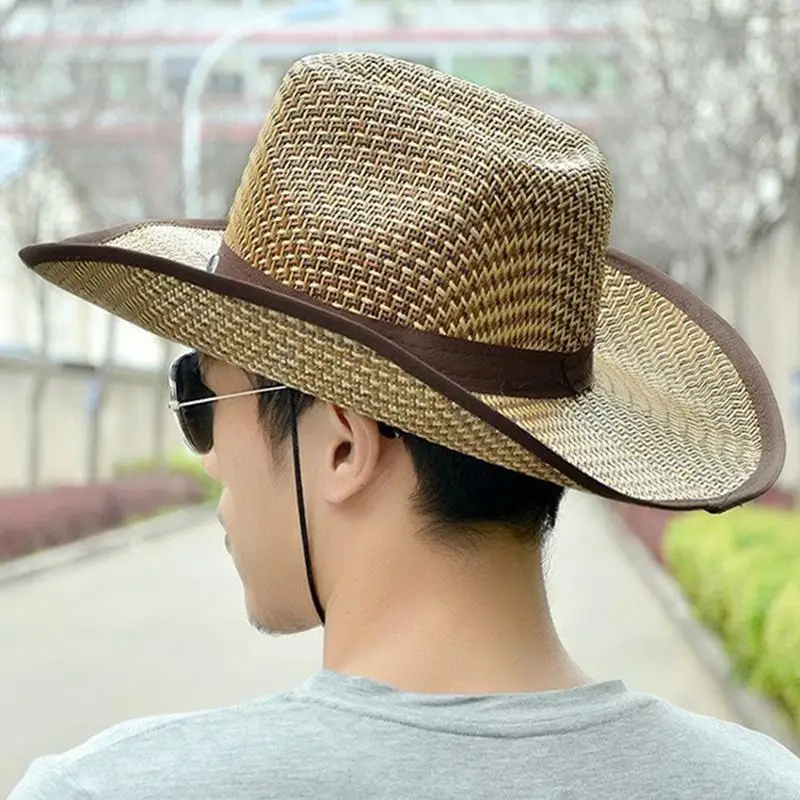 Wide Brim Straw Cowboy Hat for Sun Protection