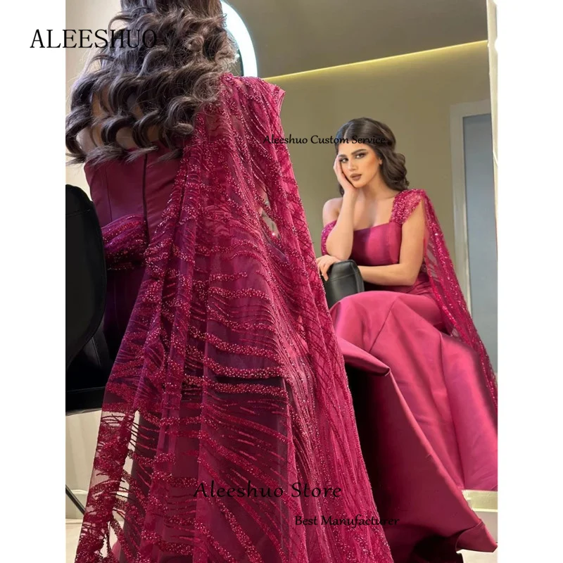 Aleeshuo Modern Long Prom Dress Strapless Sleeveless Evening Dress Shiny Beading Backless Floor-Length Party Dress فساتين السهرة