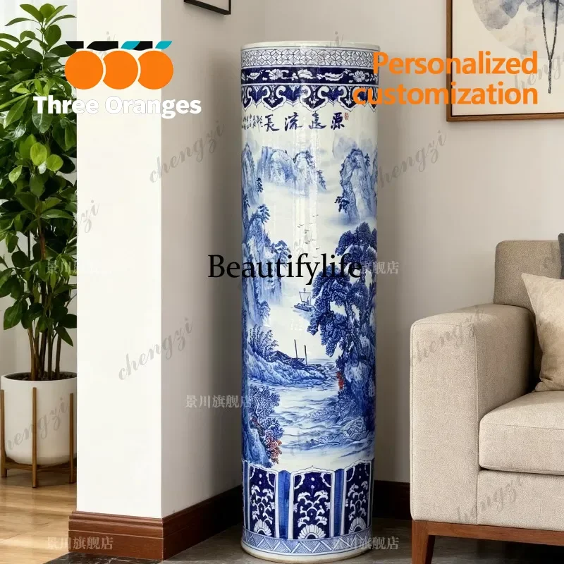 D183 Hand-painted landscape painting with a long history, large vase, floor-to-ceiling quiver, living room decoration ornament