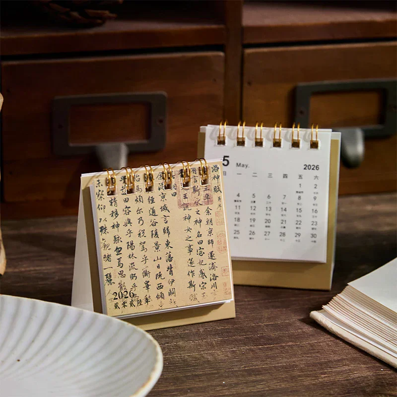 2026 Mini Simple Calendar Small Desk Calendar Creative Coil Calendar Planner Desktop Decoration Office Stationery