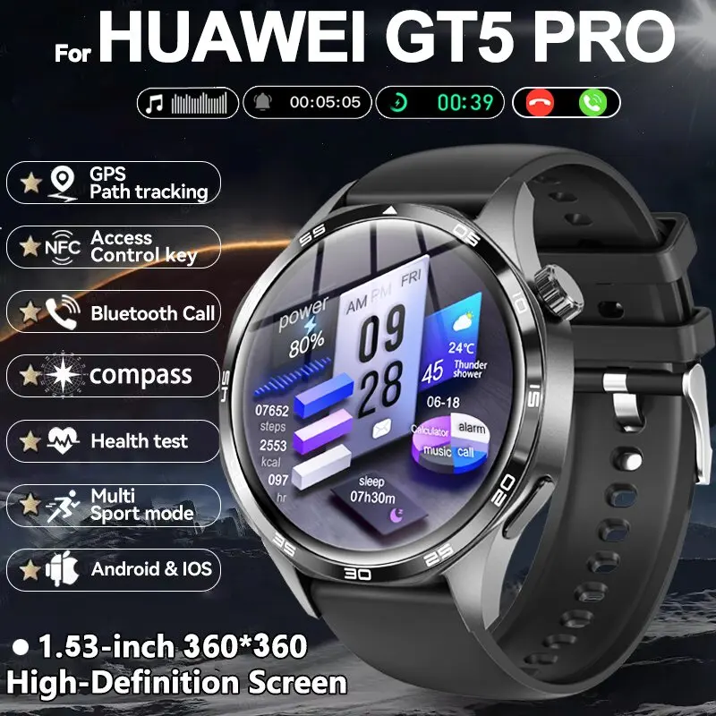 2024 Новинка для HUAWEI GT5 pro, умные часы для мужчин, Bluetooth-вызов, GPS, отслеживание пути, NFC, доступ, тест сердца, 300 мАч, умные часы для IOS