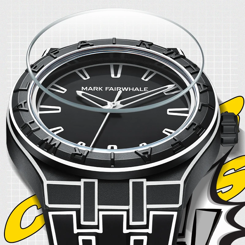 MARK FAIRWHALE Simple Comic line style Men's Watches Rubber Strap Quartz Watches for Men reloj hombre