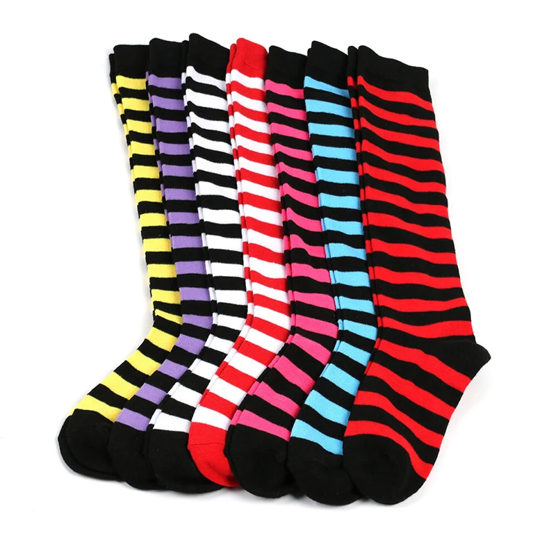 1Pair Colorful Striped Christmas Stocking Over Knee Socks For Women Girls Fashion Versatile Warm Sexy Slim Long Socks Gifts