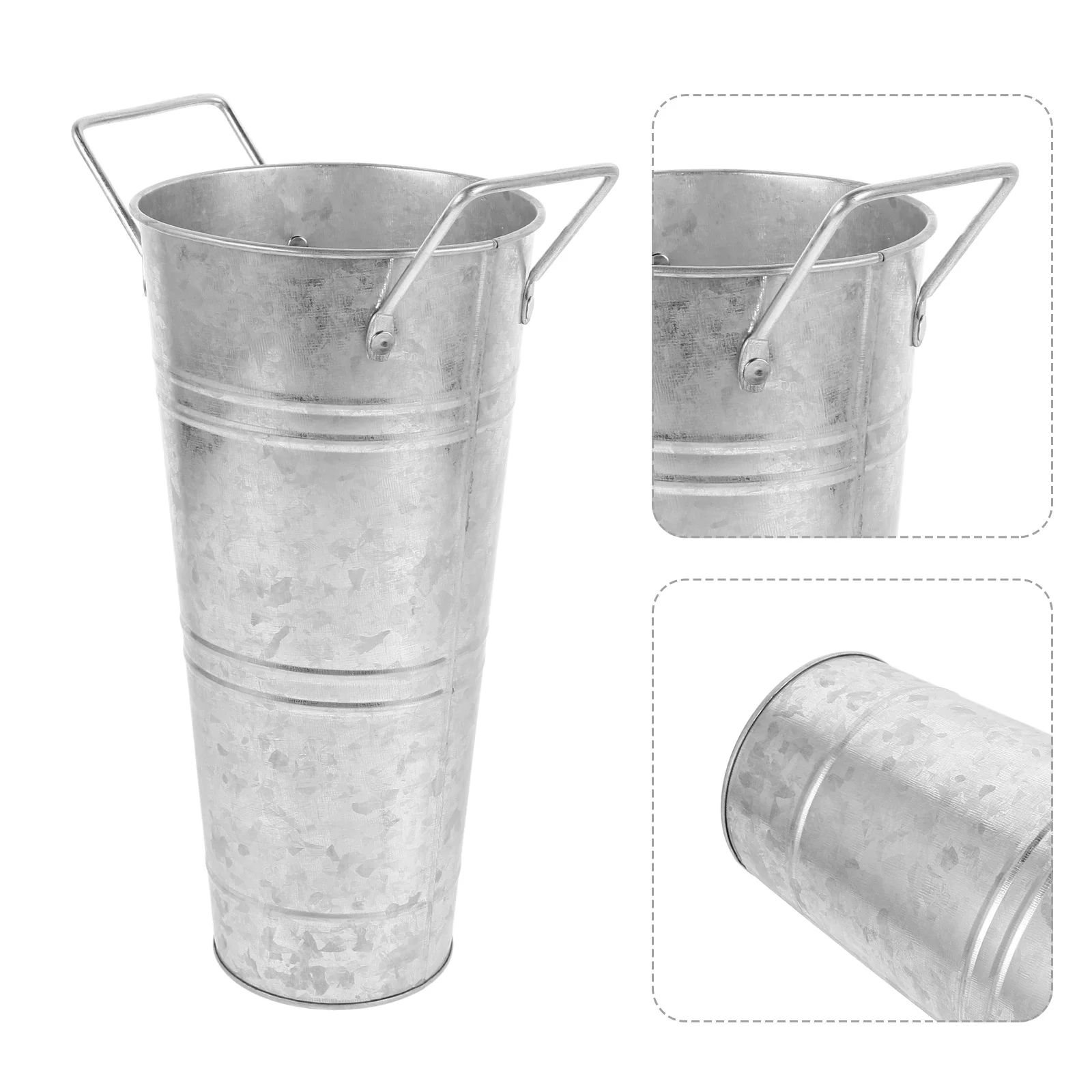 

1Pcs Simulation Flower Vase Iron Sheet Bucket for Dried Artificial Flowers Vintage Retro Decorative Arrangement Ware Silver