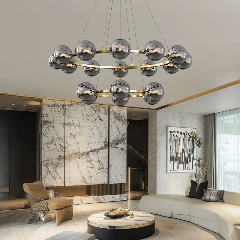 

SANDYHA Nordic Glass Ball Pendant Light Modern Ring Chandelier for Living Room Bedroom Dining Table Unique Lighting Fixture