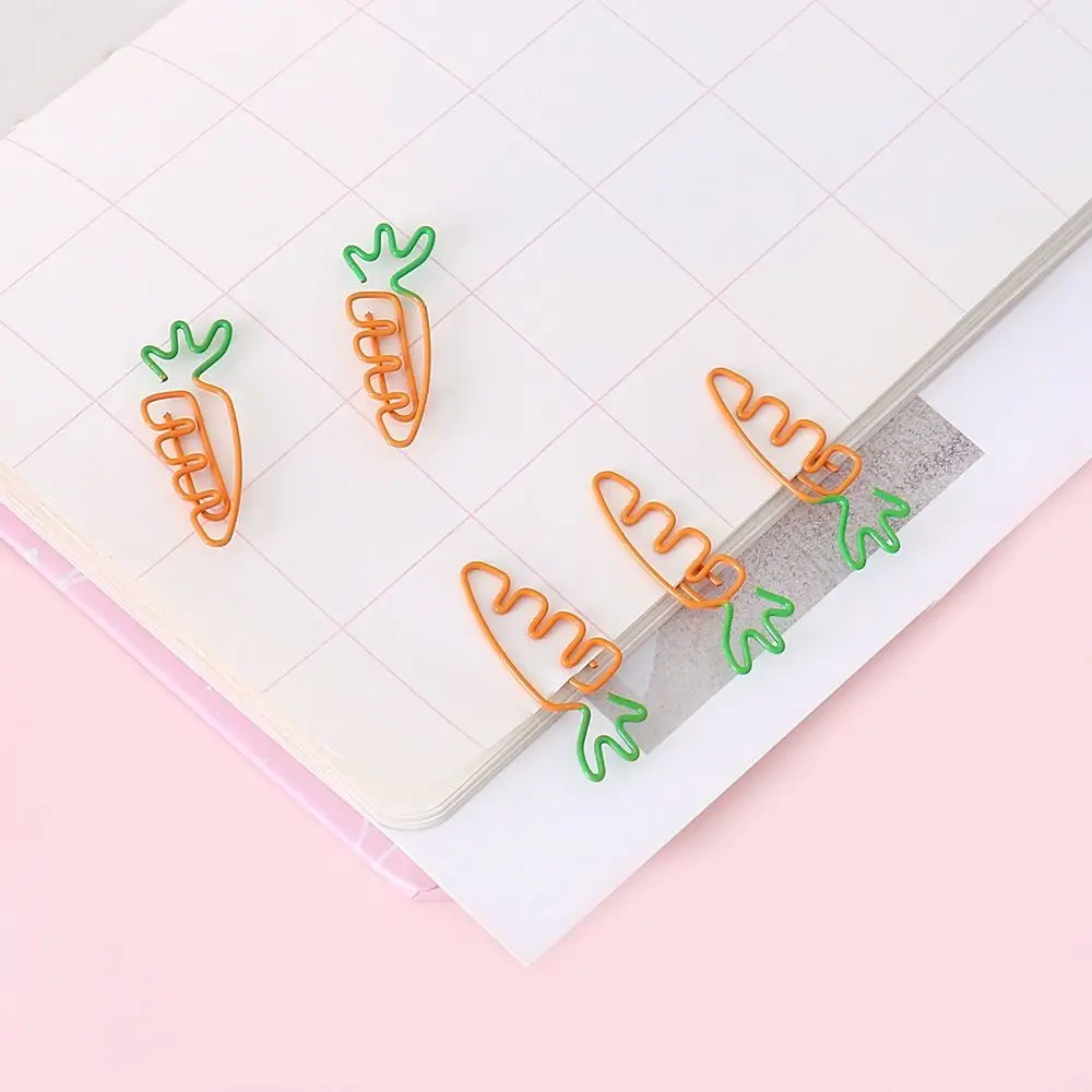 5pcs Carrot Shaped Carrot Paper Clip Reading Assistant Binder Clip Carrot Metal Bookmark Fruit Memo Clip Office Binding Supply