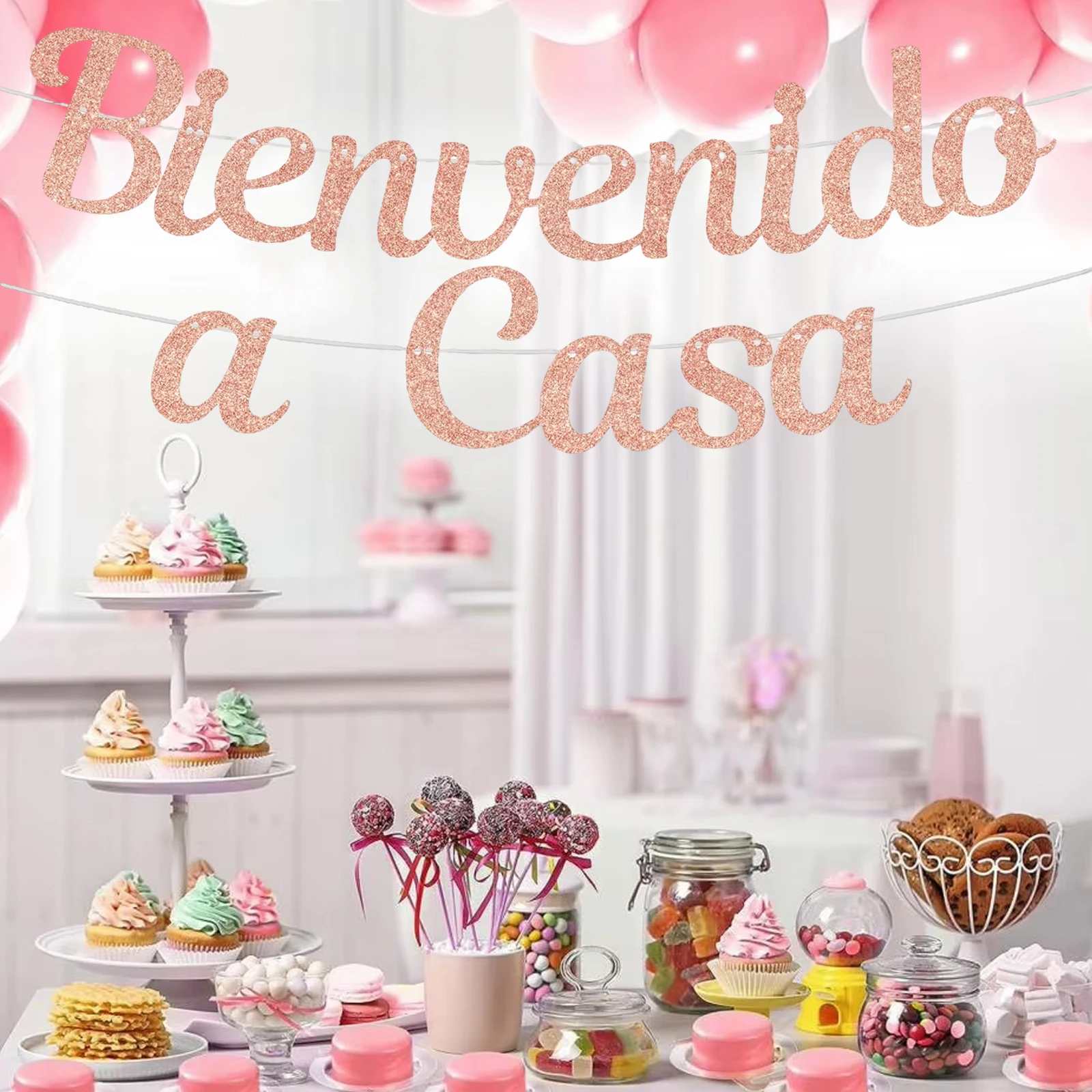 لافتة ترحيب منزلية إسبانية Bienvenido a Casa، ديكور حفلات ترحيب فييستا المكسيكية، لافتة ترحيب منزلية باللون الذهبي الوردي #5