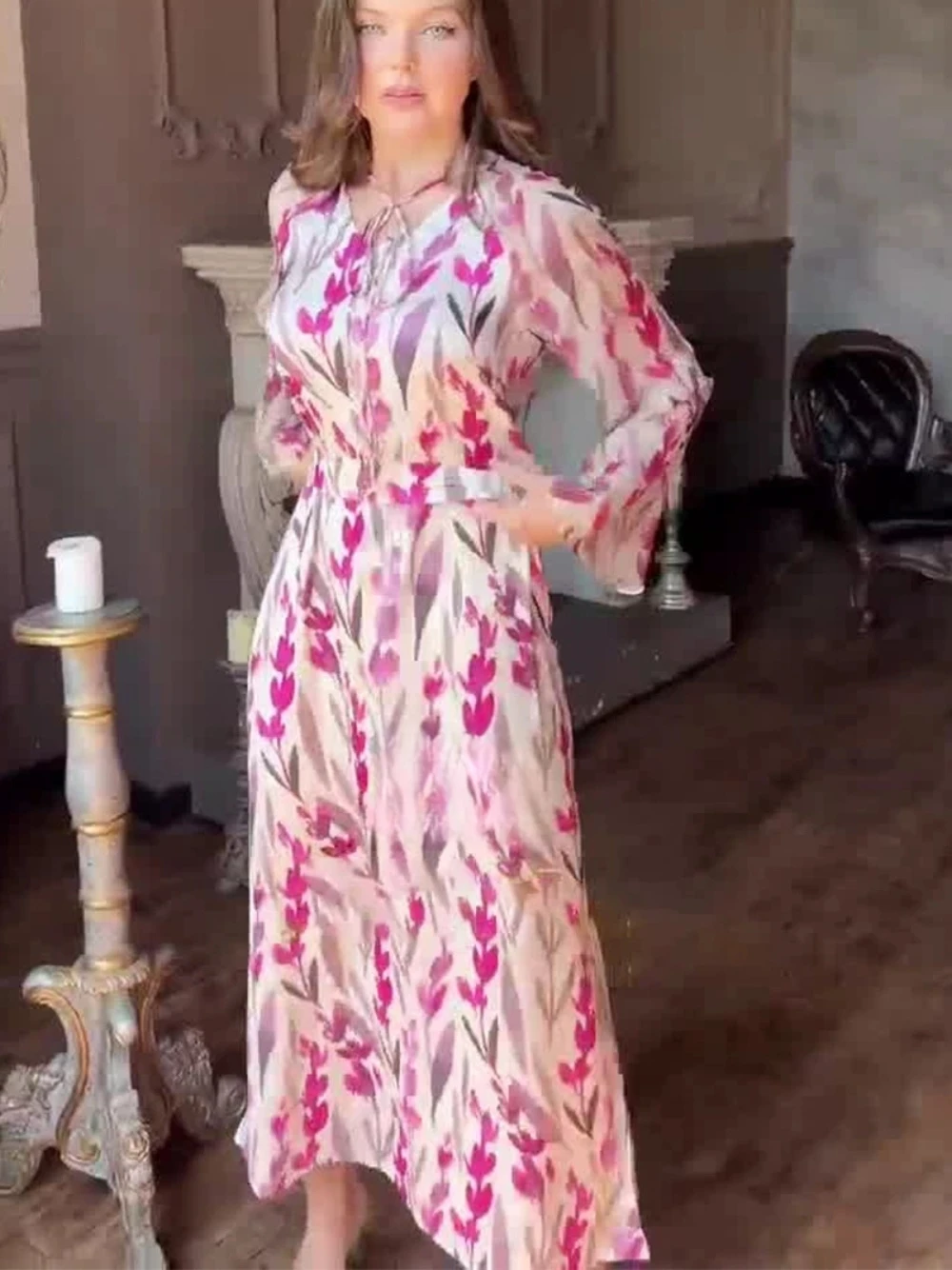Vestido de noche romántico con estampado Floral, ropa informal de viaje para mujer, talla grande, cuello en V, elegante, manga larga, el más nuevo vestido de graduación