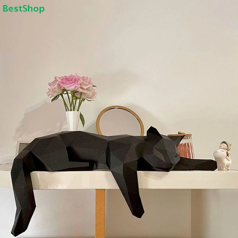 ♥ Geometrische schwarze Katzenskulptur |   Modernes, minimalistisches Tierdekor für Zuhause, Wohnzimmer und Regaldisplay