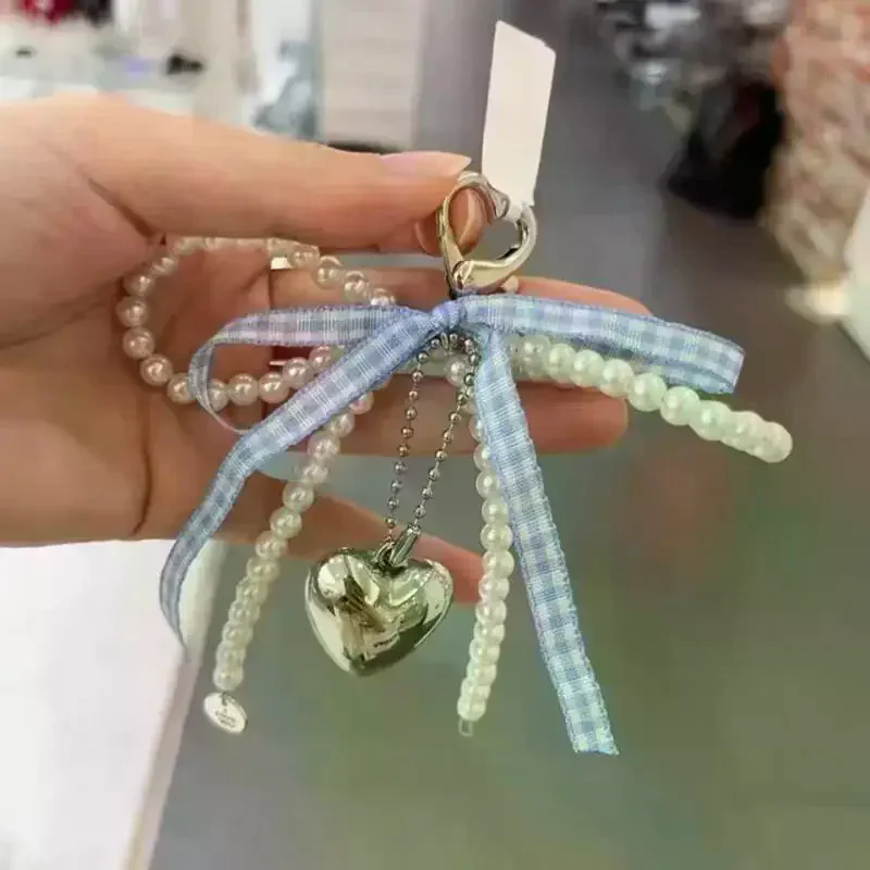 Women’s Designer Bow Keychain-Style Pearl Mobile Charm, Bag Accessory