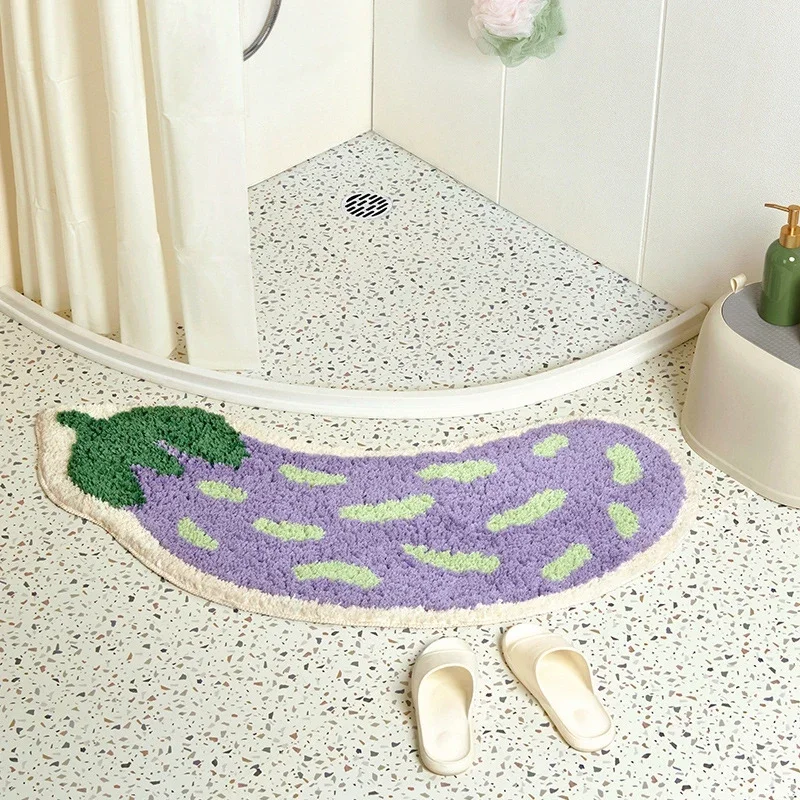 Arc-shaped Bath Mats Non-slip Bathroom Mat Banana Eggplant Shaped Bathroom Rug Absorbent Floor Mat Shower Room Doormat