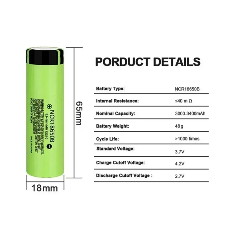 1-10PCS 100% Original 18650 3.7V NCR 18650B 3400mAh Li-ion Rechargeable Battery for Panasonic Flash Tool