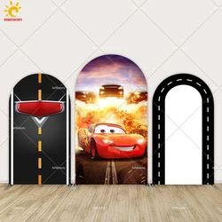 Racing Car Boy Birthday Arch Backdrop Cover Party Decor Supplies Lightning Mcqueen Car Background Baby Shower Banner Open Wall