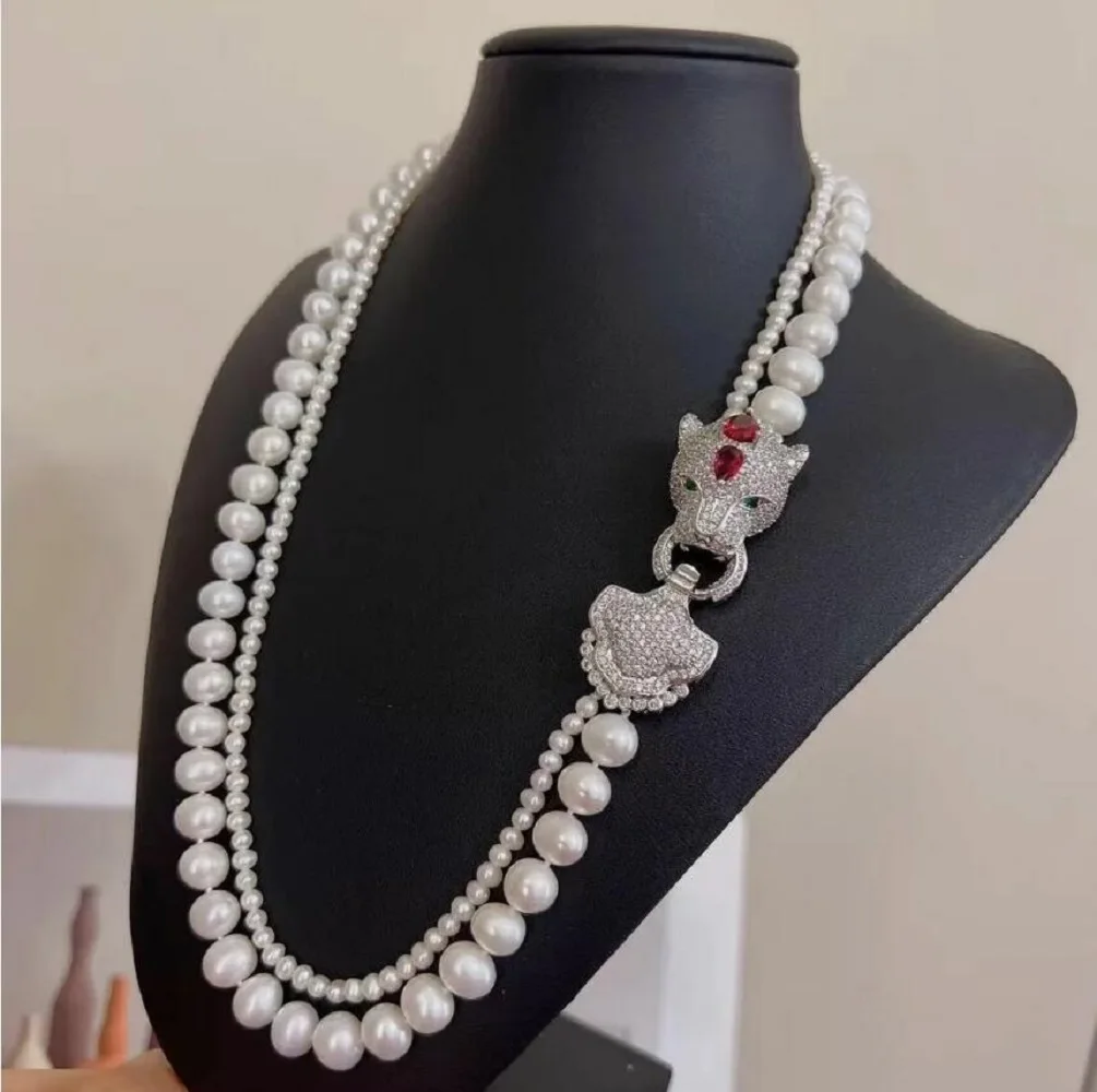 Double stranded 5-6mm, 9-10mm South China Sea white pearl necklace 18inch