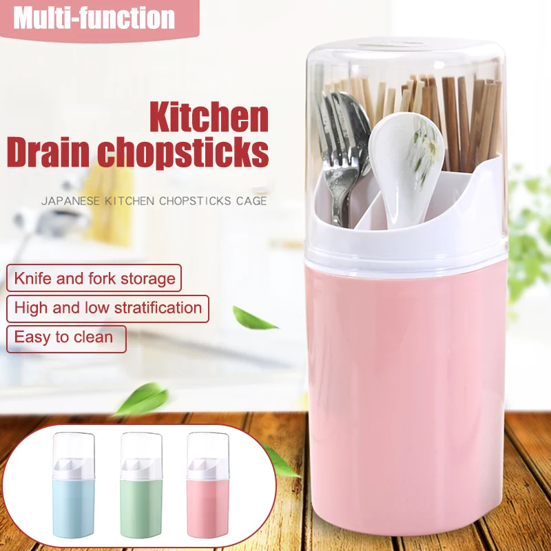 Chopsticks Storage Box Wall-Mounted Cutlery Drain Holder for Spoons Chopsticks Forks