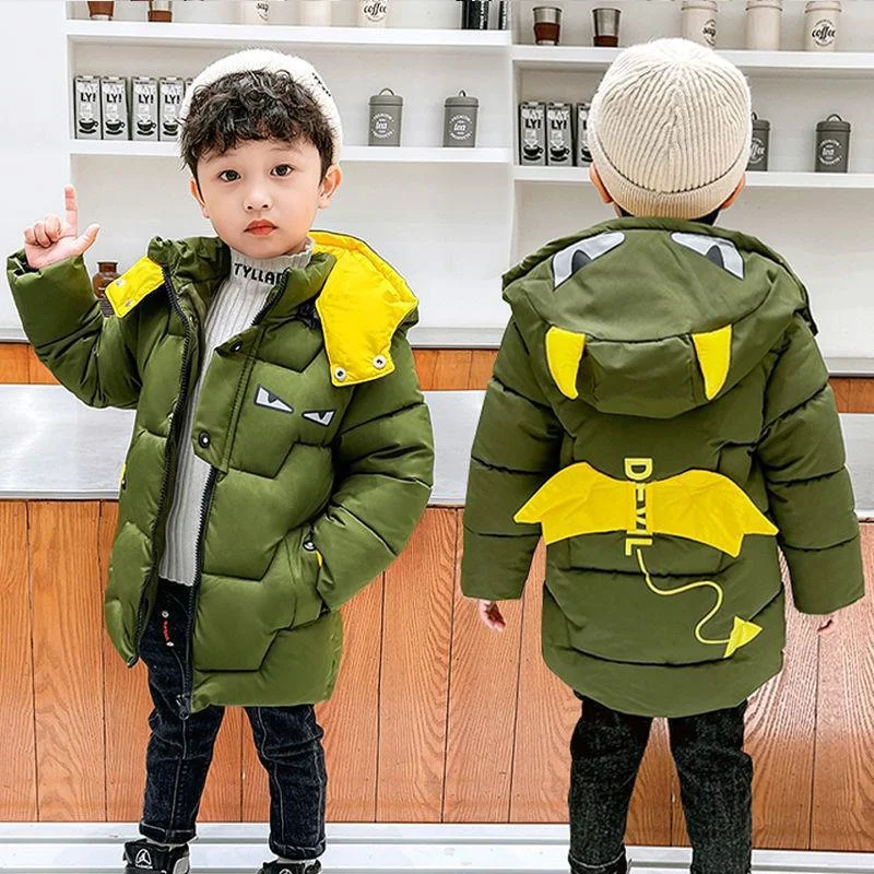 New Down Cotton Clothes Long Jackets Winter Boys Girls Thick Warm Hooded Coats Kids Parka Snowsuit Waterproof Ski Outerwear 2-8Y