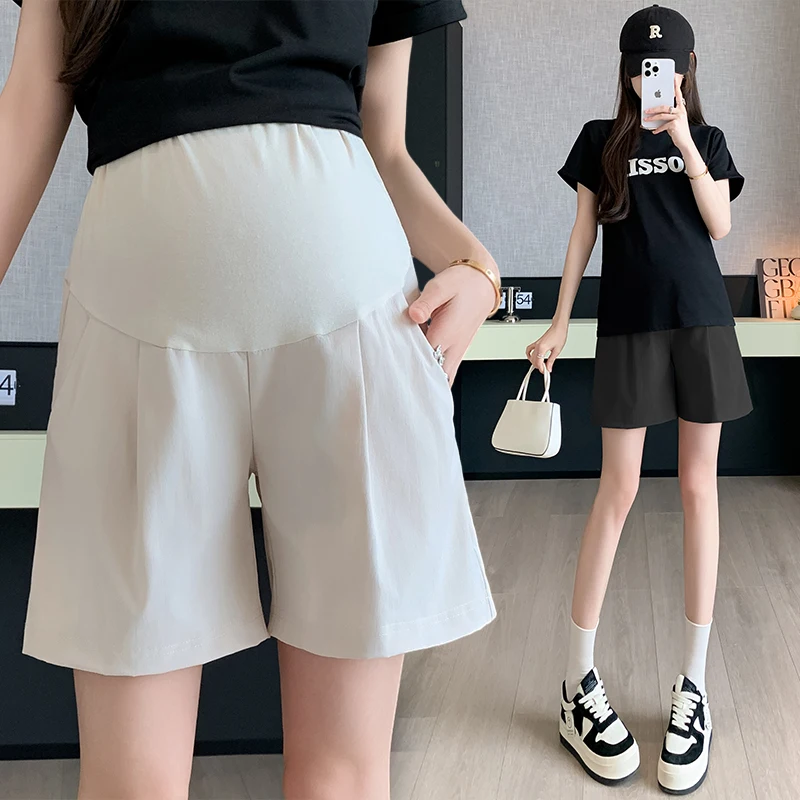 Korean Style Maternity Summer Belly Shorts Thin Design Loose Casual Pregnant Woman Short Pants Pregnancy Empired Trousers M-3XL