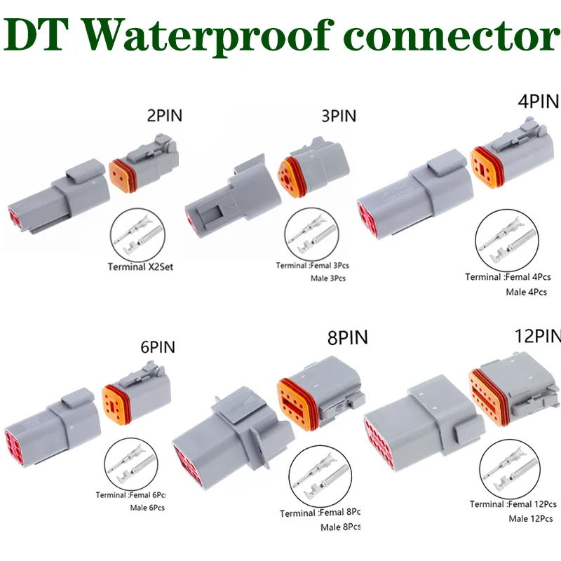 DT connector plug-in car connector DT04-2 hole/3/4/6/8/12 hole DT06-2S/3S/8S 22-16AWG Waterproof Deutsch Connector deutch