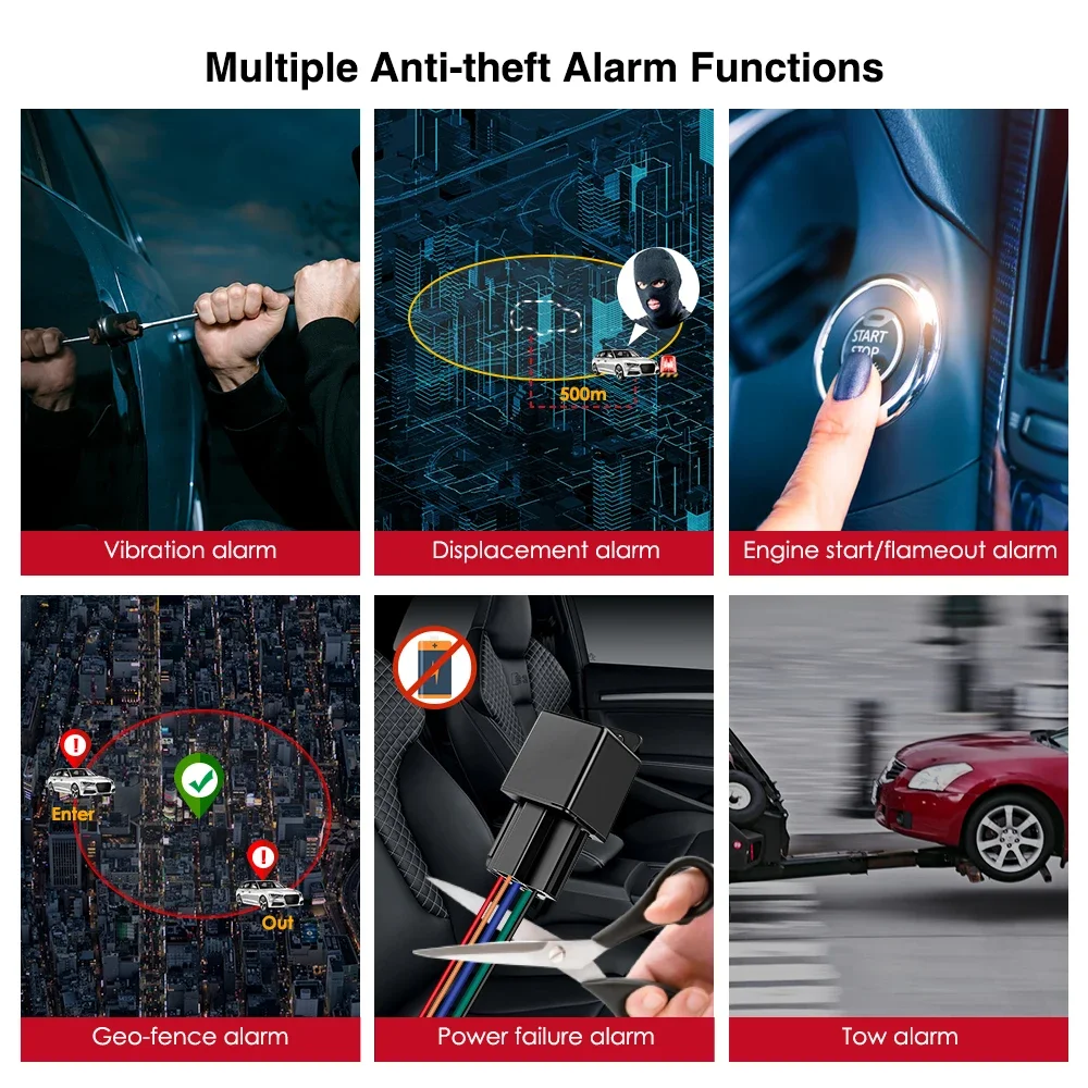 CD 4G Relay GPS Tracker Car Truck Electric Motorcycle Cut Oil Locator ACC Towed Away Call Alarm Security Tracking System