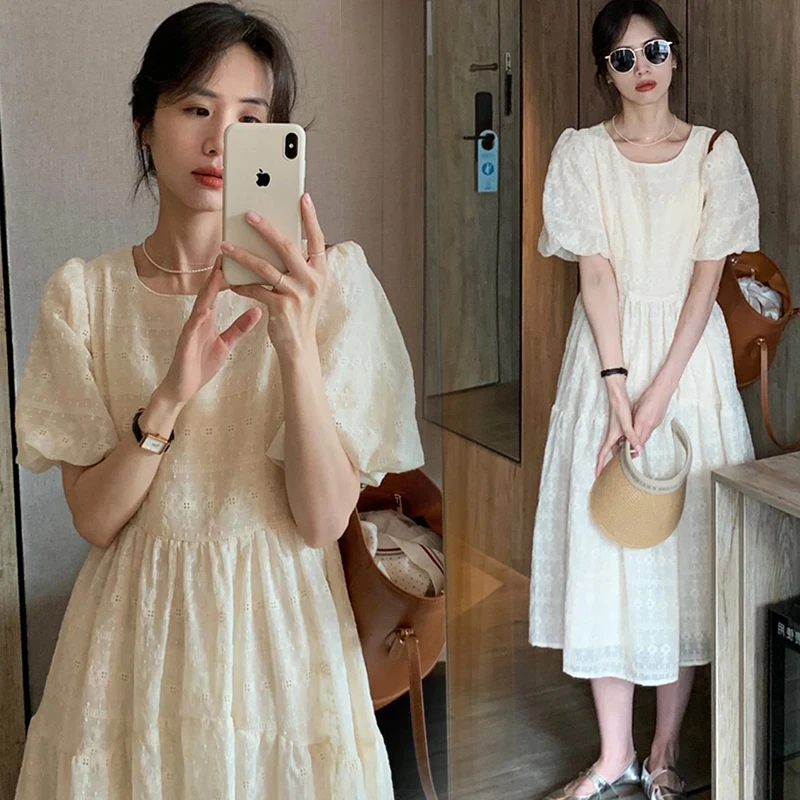 

Ele Lace Embroidered Dr Women Summer Loose Fairy T Long Skirt Heavy Embroidery Korean Sle A-Line Princ Dr