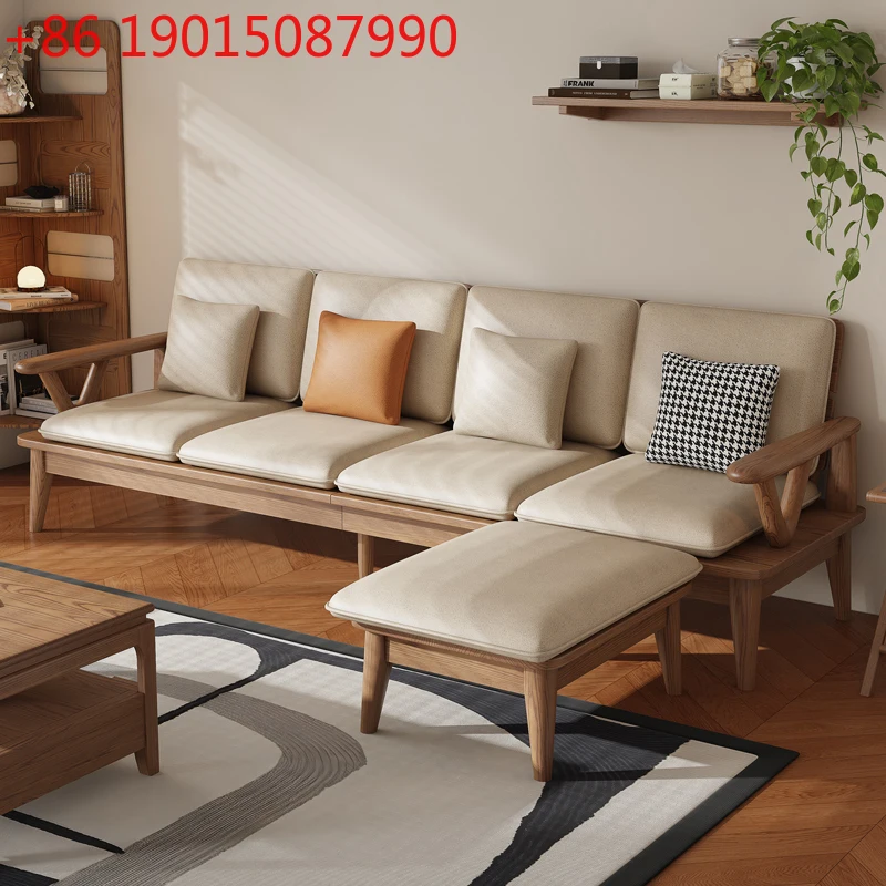 

Solid wood sofa New Chinese-style small apartment ash winter and summer dual-purpose fabric Modern simple living room