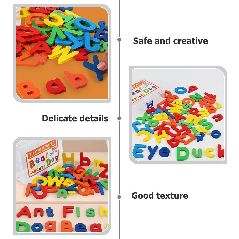 Set di 52 Pezzi di Alfabeto in Legno per Bambini, Sviluppo delle Abilità Motorie Fini, Gioco Educativo per l'Apprendimento Cognitivo dei Colori