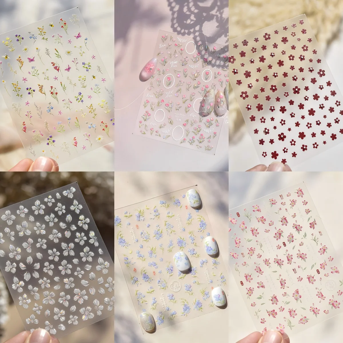 Hot Style Spring Flowers 5D Gold Stamping Nail Sticker Nail Art Supplies Colorful Sunflowers Rose Nail Art Decal Press on Nails