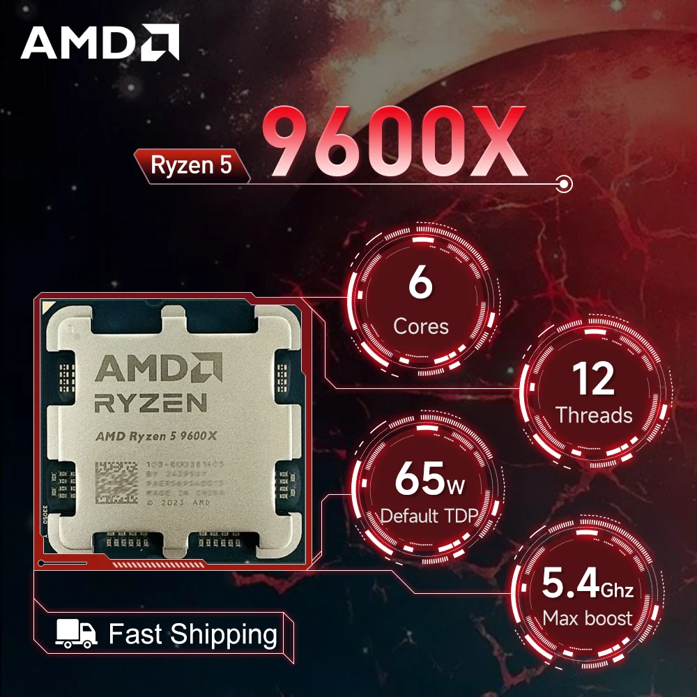 【Brand+】AMD New Ryzen 5 9600X Processor 5.4GHz 6-Core 12-Thread 38MB Game Cache 4NM TDP 65W Socket AM5 Gaming CPU Zen 5