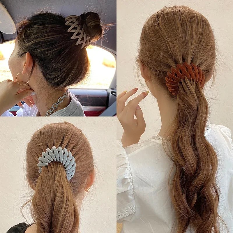 

New Women Solid Hair Claws Horsetail Buckle Bird Nest Expanding Hairband Hair Accessories Clips Snap Female Ponytail Hendbands