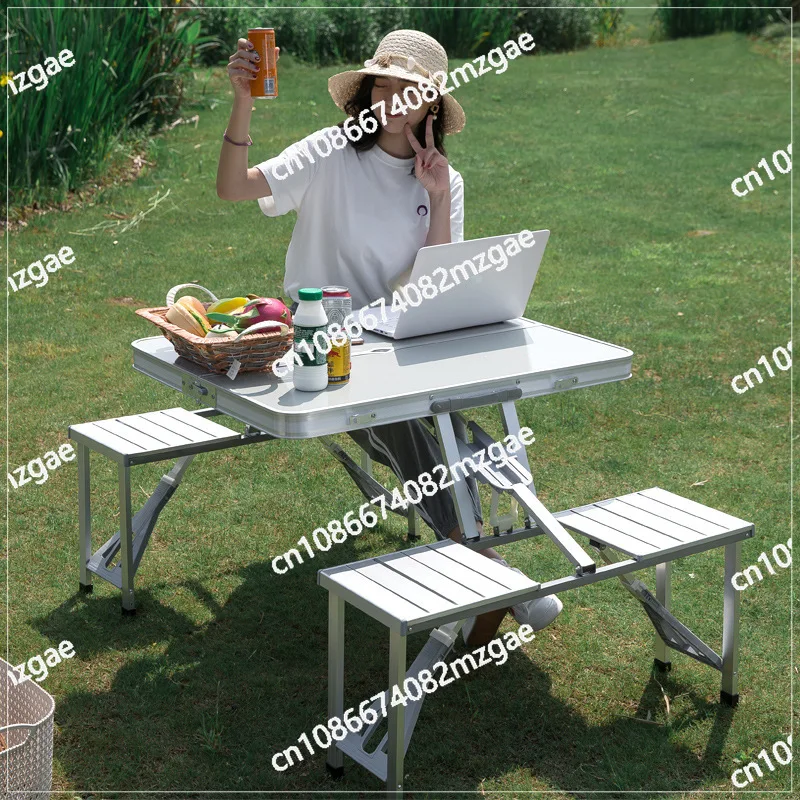 Outdoor one-piece table aluminum alloy folding table, multi-functional stall table, camping set table, barbecue table