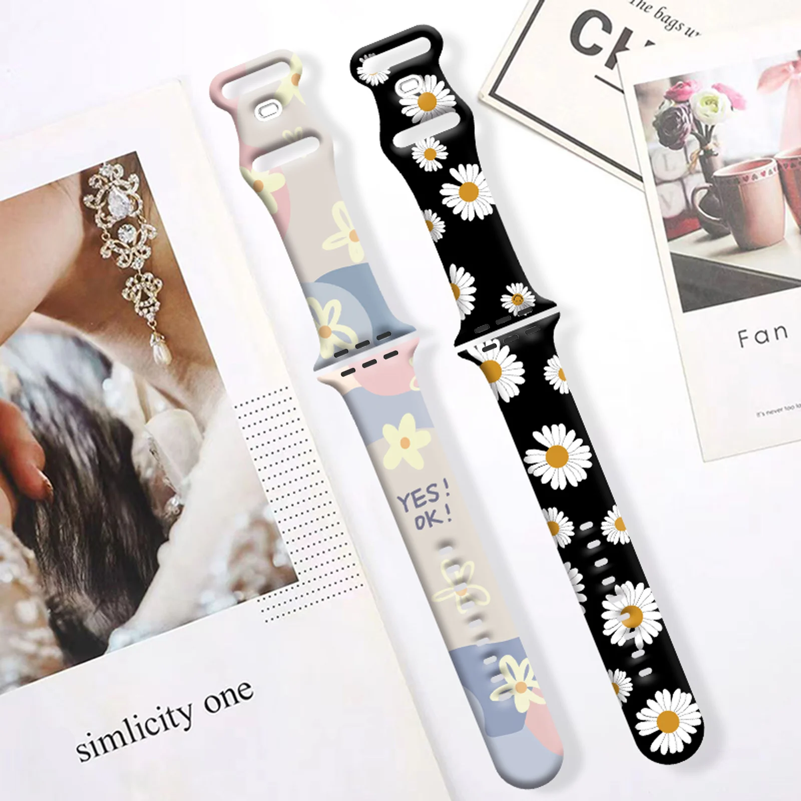 Fashion Printed Strap for Apple Watch 9 8 7 SE 6 Silicone Band Replaceable Bracelet for iWatch Strap 45mm 44mm 42mm Watchband