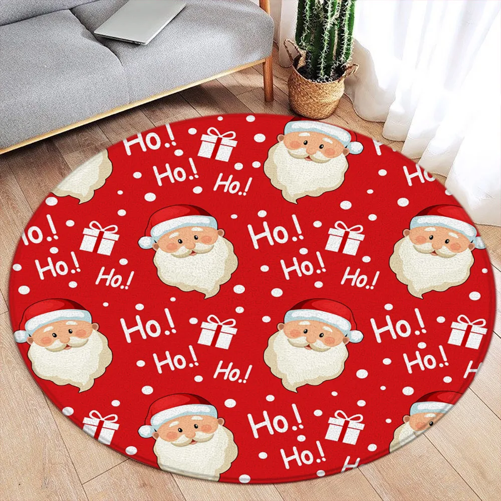 

Cartoon Santa Claus Round Carpet Xmas Gift Red Christmas Flannel Mat Home Living Room Bedroom Decorative Floor Rugs