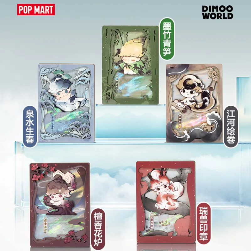 POPMART DIMOO STORIES IN THE CUP Series Art Collection Cards Blind Box Guess Bag Original Toys Doll Anime Figure Ornaments Gift