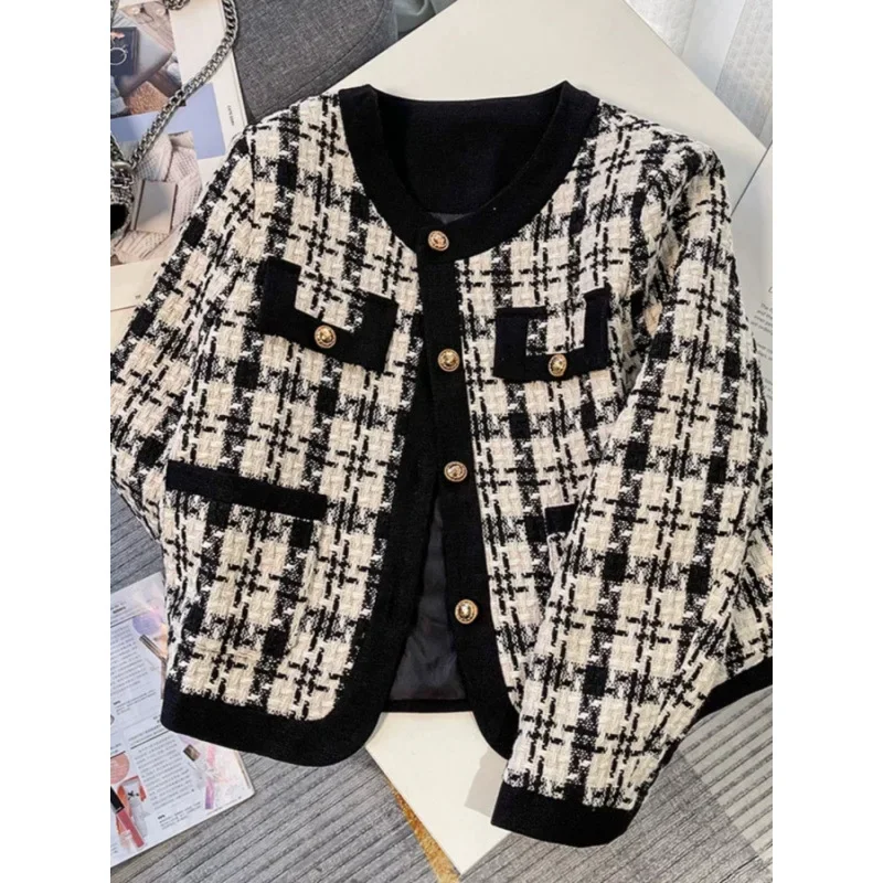 Black Short Quilted Jacket Women's Spring Autumn Loose Fit Elegant Korean Style Schiaparelli Pattern Bird Eye Design Top